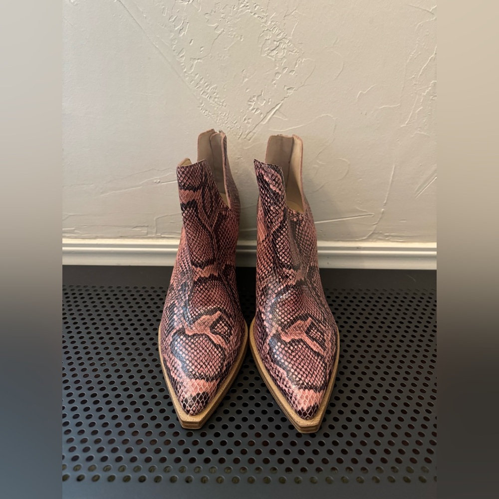 Vince Camuto Purple Snake Print Ankle Boots